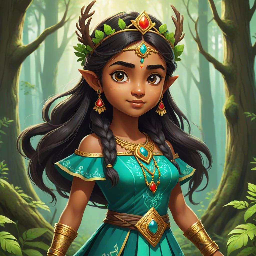 Majestic Forest Goddess in Ancient Mythology Style