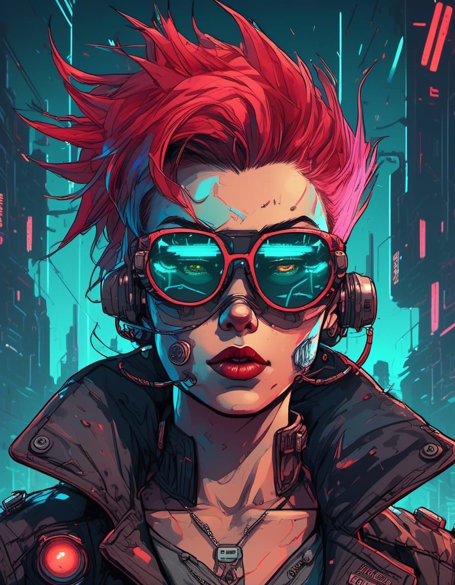 Cyborg Punk Portrait in Retrofuturistic Dystopia