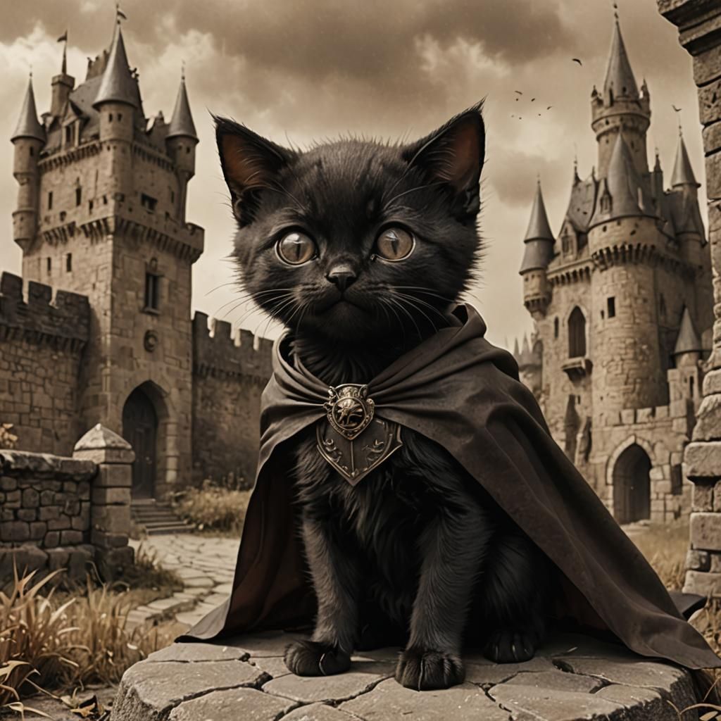 Cute Kitten Count Kitula in Sepia Anime Art