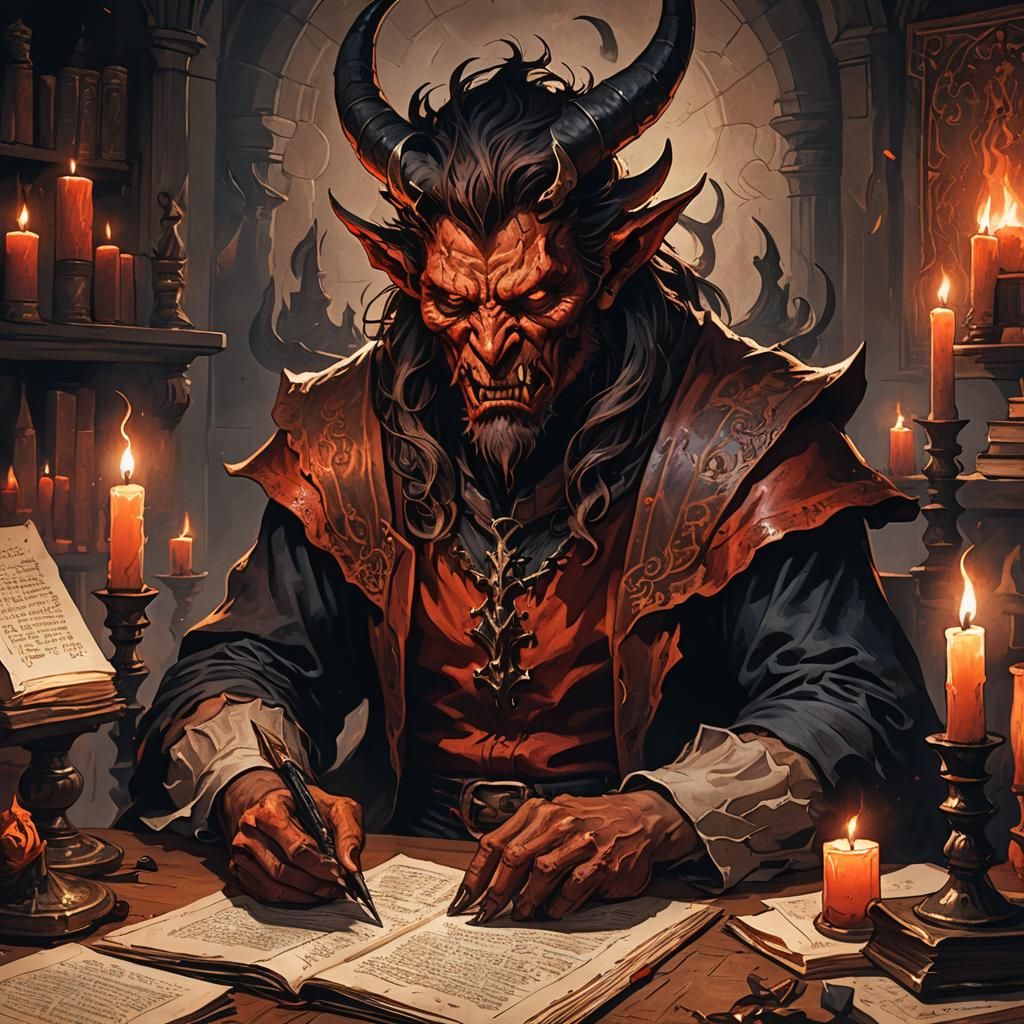 Demon's Homework: A Dark Fantasy Illustration