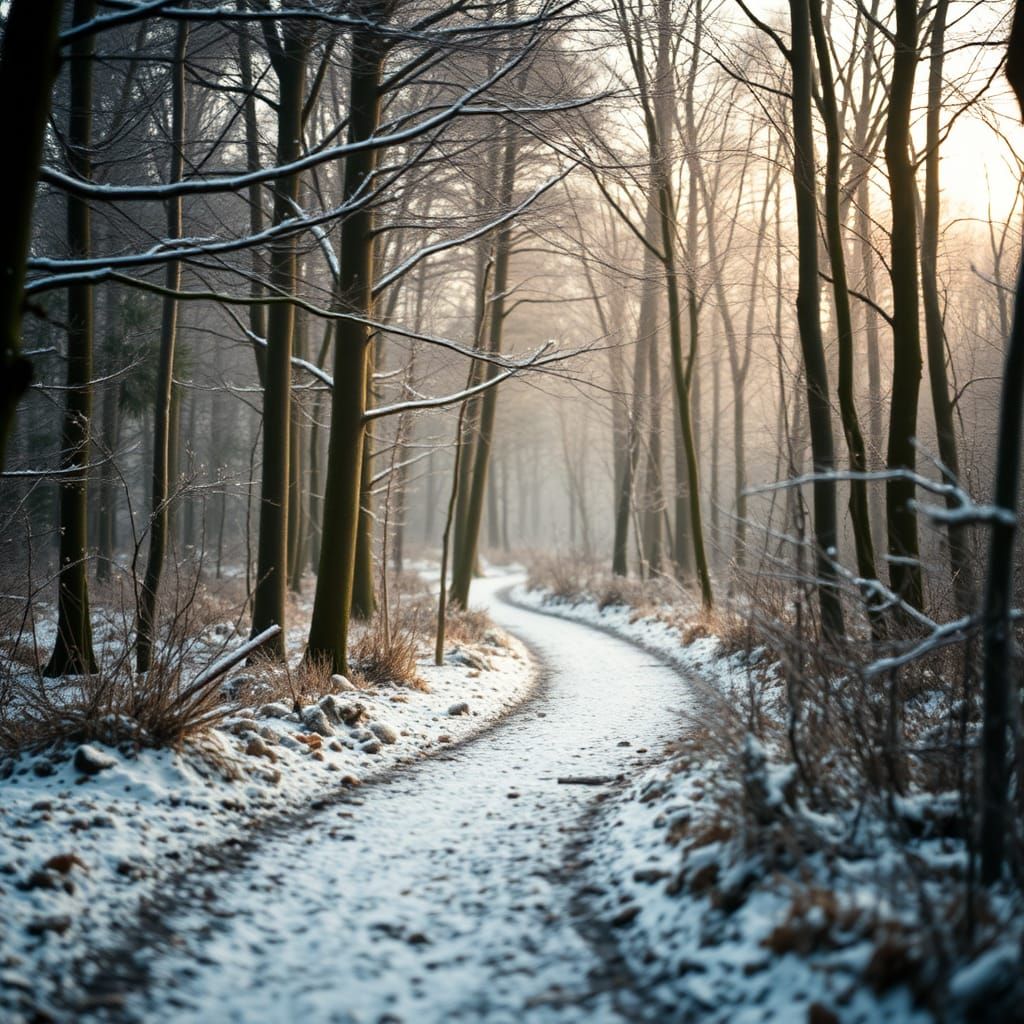 Fairytale Christmas Forest Path in Dreamy Natural Light