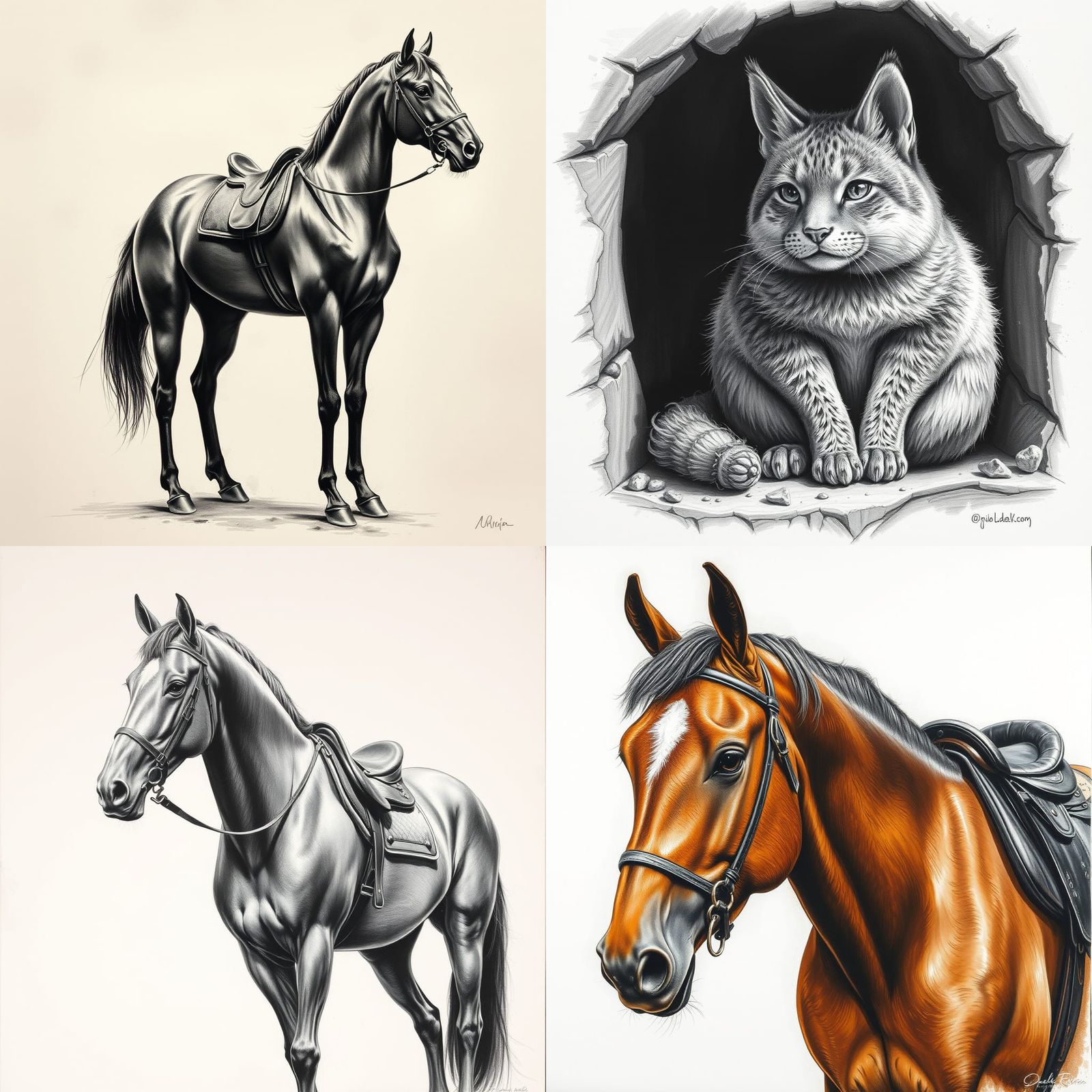 Arabian Horse Awaits Rider: Charcoal Drawing