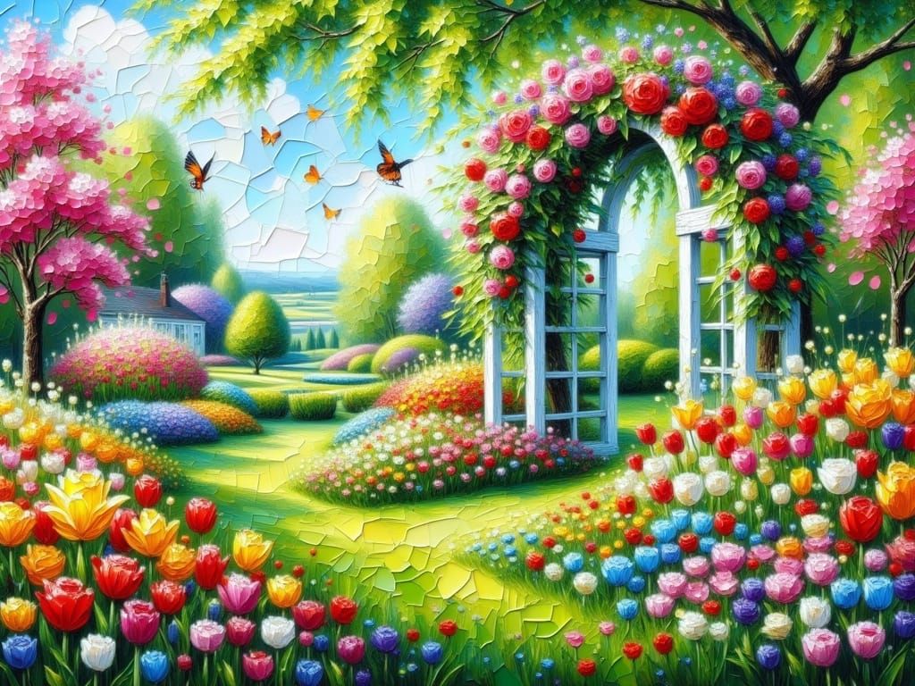 Vibrant Spring Garden in Impasto Style