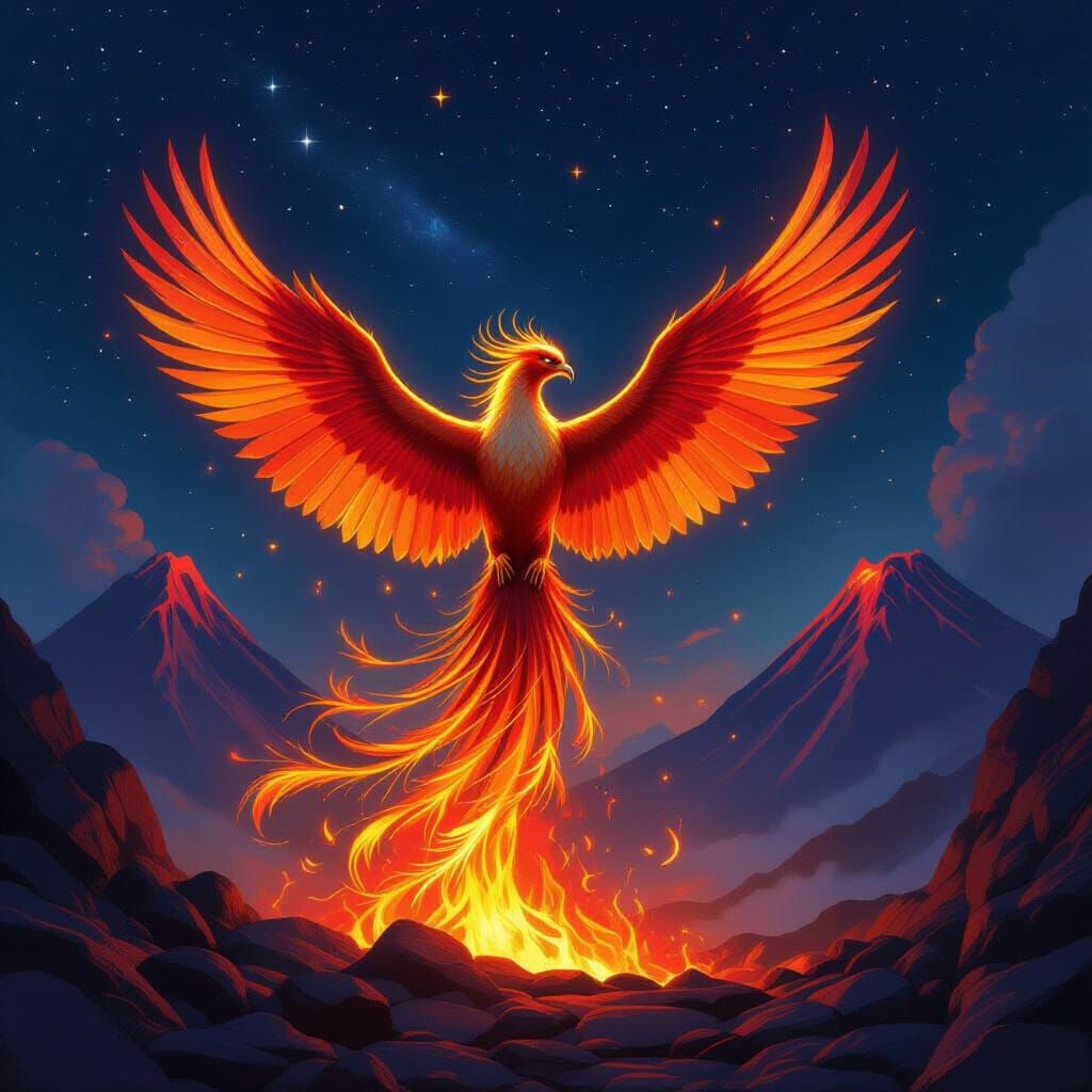 Majestic Phoenix Ascends in Fiery Fantasy Art
