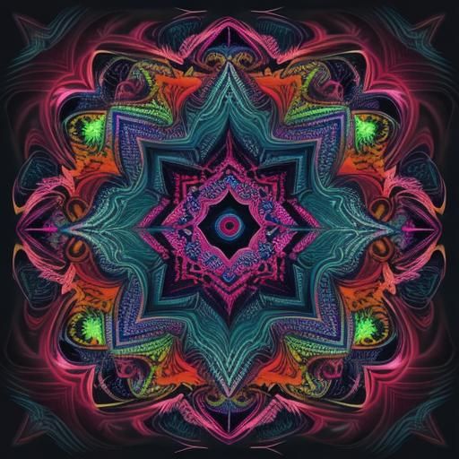 Neon Zentangle Fractal with Golden Undertones