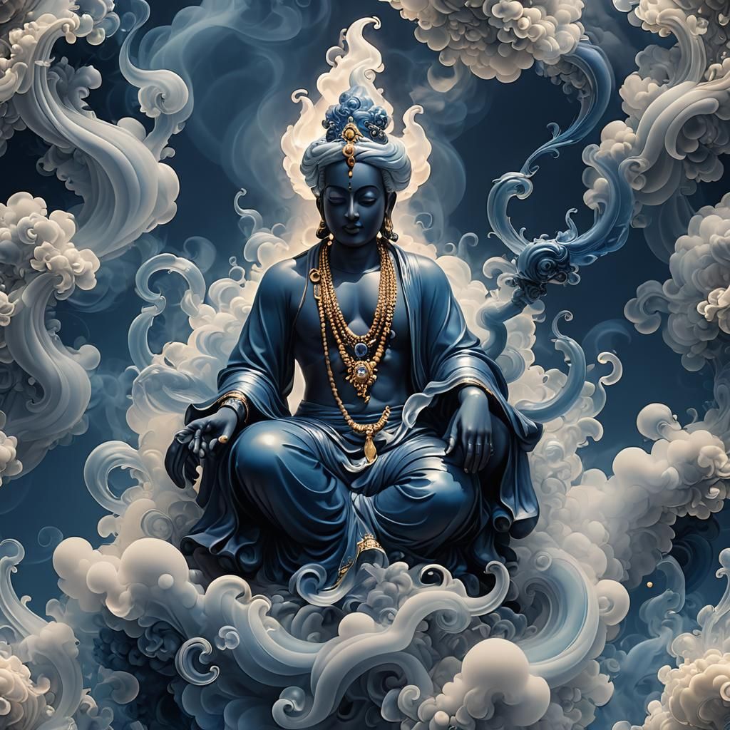 Opalescent Navy Genie in Translucent Smoke Art