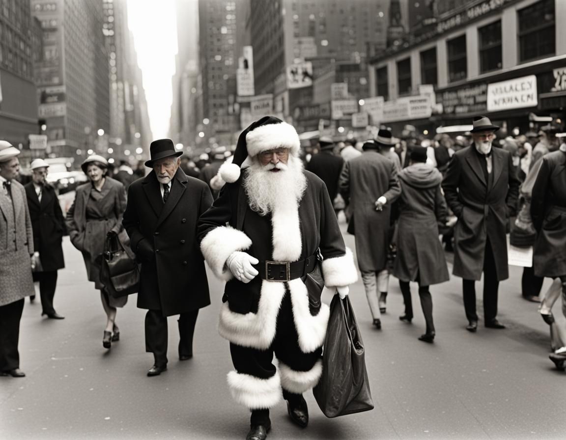 Santa Claus Strolling Down New York Street