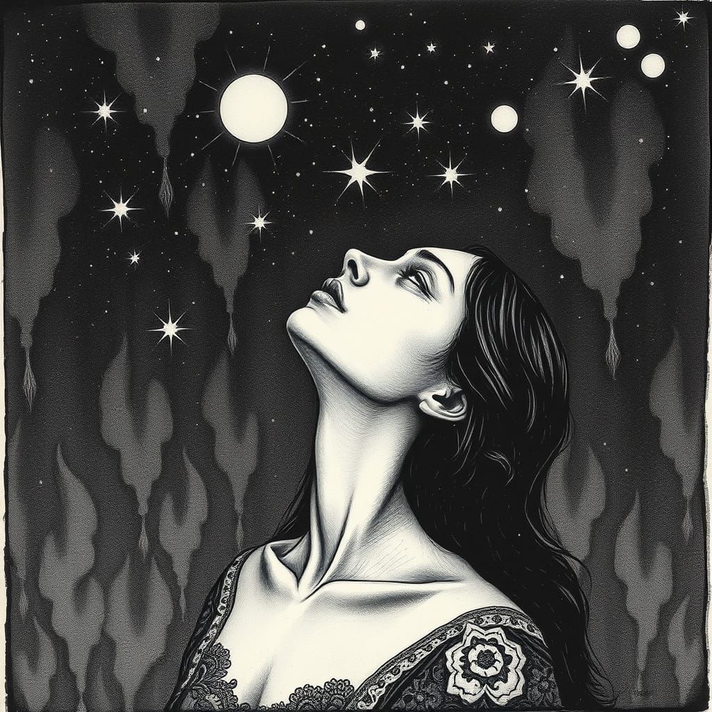 Celestial Dreamer in Monochromatic Splendor