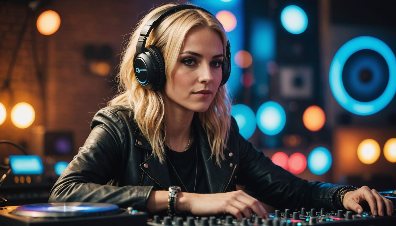 Blond Cyberpunk Woman DJ in Sharp Focus