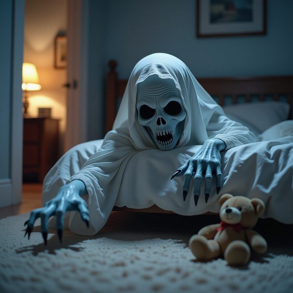 Eerie Ghostly Arm Reaching from Under Bed