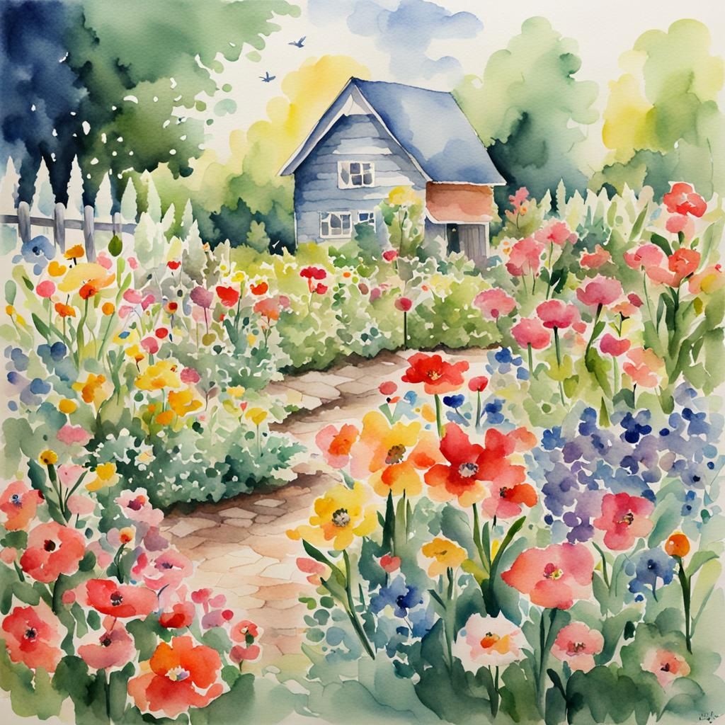 Watercolor Flower Garden: A Peaceful Scene