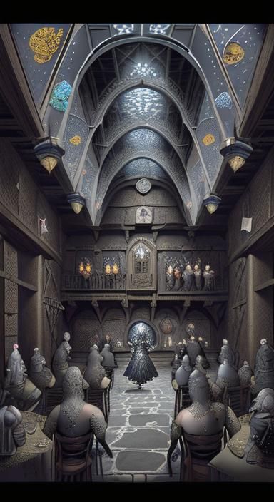 Pointillist Adventurers in a Surreal Medieval Tavern