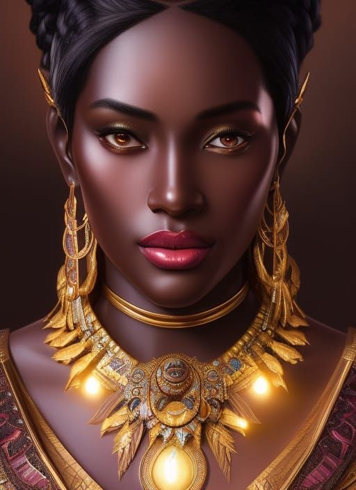 Dark Skinned Goddess Portrait in Hyperdetailed Style