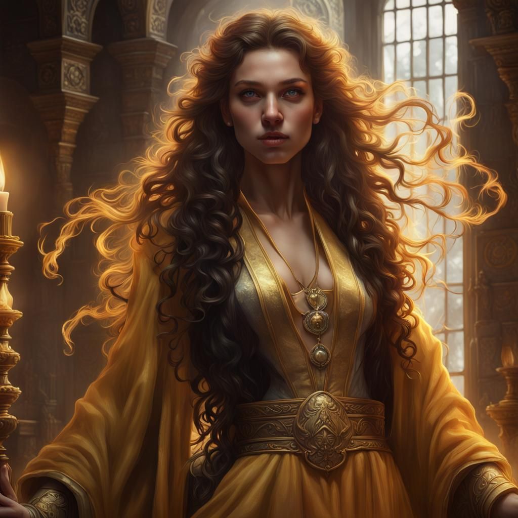 Sorceress with Golden Eyes in Dark Fantasy Style