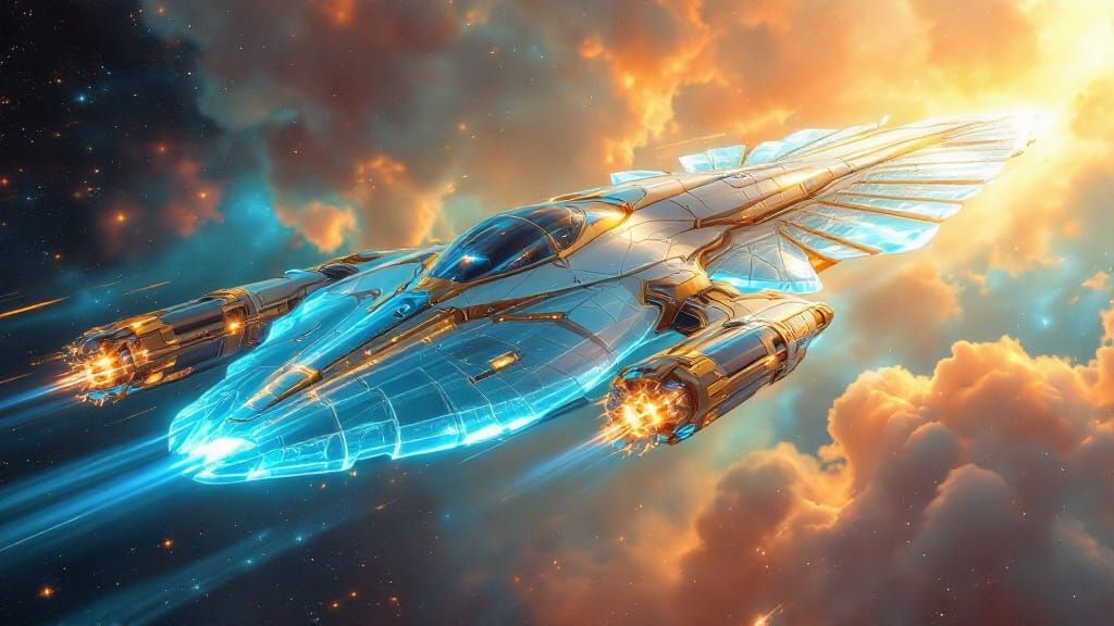 Trilobite Spaceship Soaring Through Nebula in Futuristic Sty...