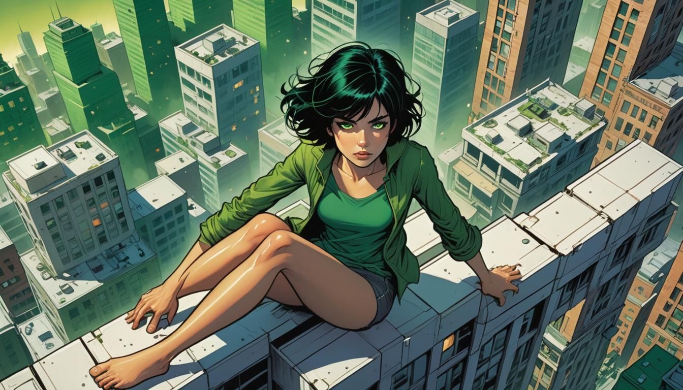 Woman Hovering, Comic Book Art Style