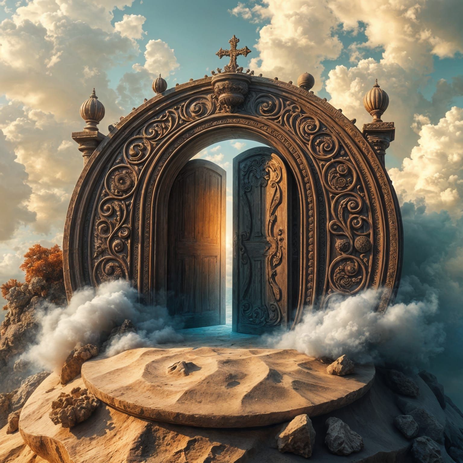 Open Door on Sand Clock in Surreal Digital Art