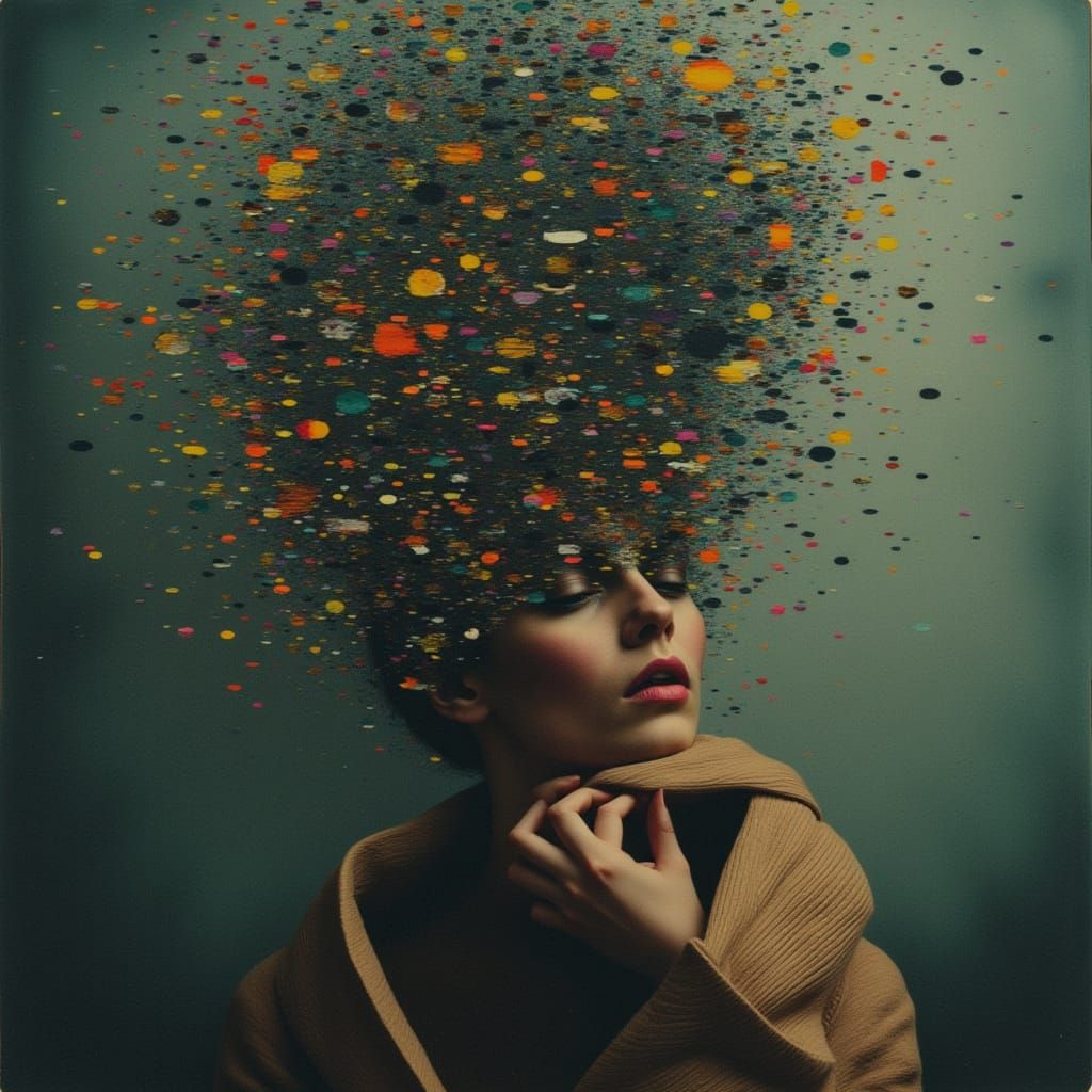 Recursive Head Devouring Reflection Amid Glitch Static