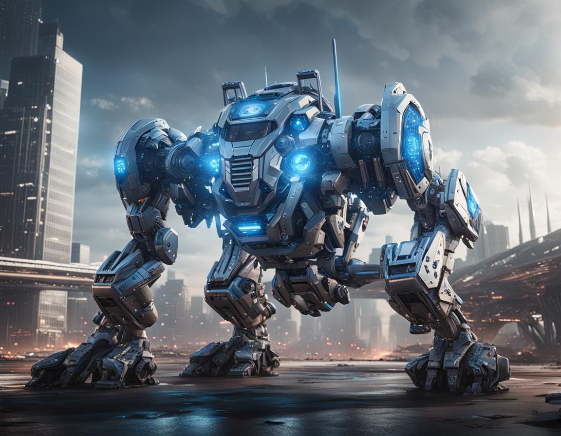Futuristic Detroit Lions Mech in Sci-Fi Style