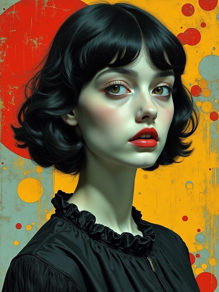 Melancholic Gothic Woman in Pop Surreal Portrait