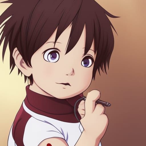 Anime Style Toddler with Brown Hair and Hazel Eyes