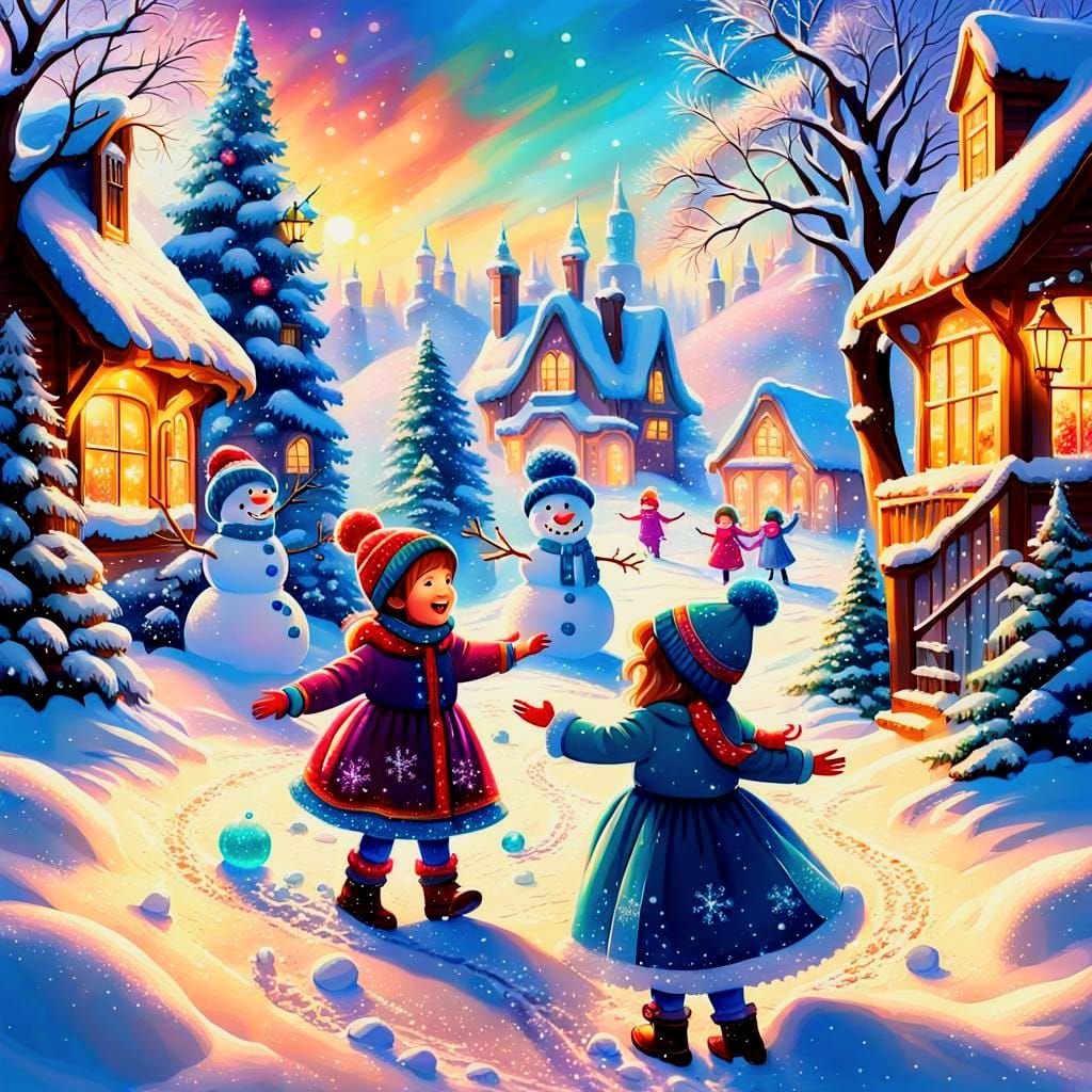 Children's Winter Wonderland in Candy Art Style