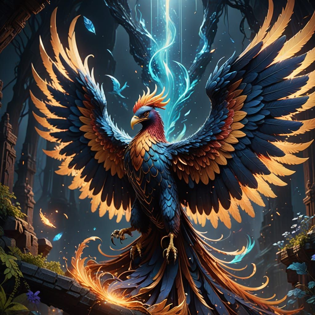 Celestial Phoenix Soaring Through Cosmos in Detailed Matte P...