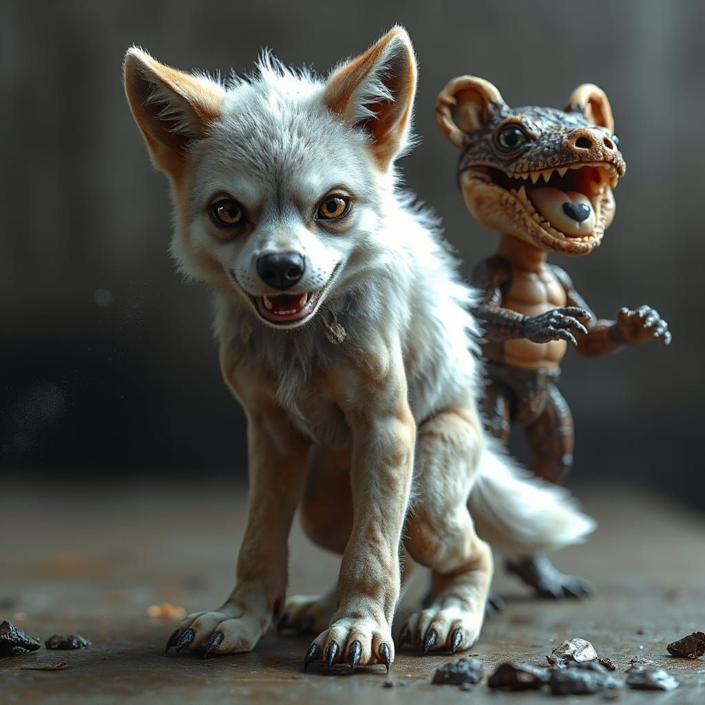 Adorable Wolf-Humanoid Growls Playfully in Hyper-Realistic R...