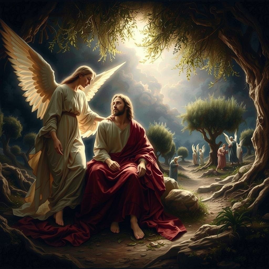 Epic 19th-Century Oil Painting of Jesus in Gethsemane