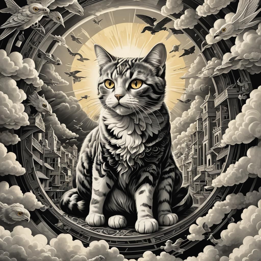 Cat Bird Metamorphosis in Dieselpunk Fractal Art