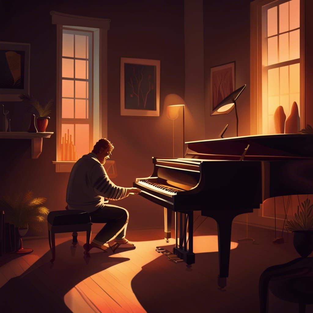 Cozy Music Studio with Grand Piano in Warm Light