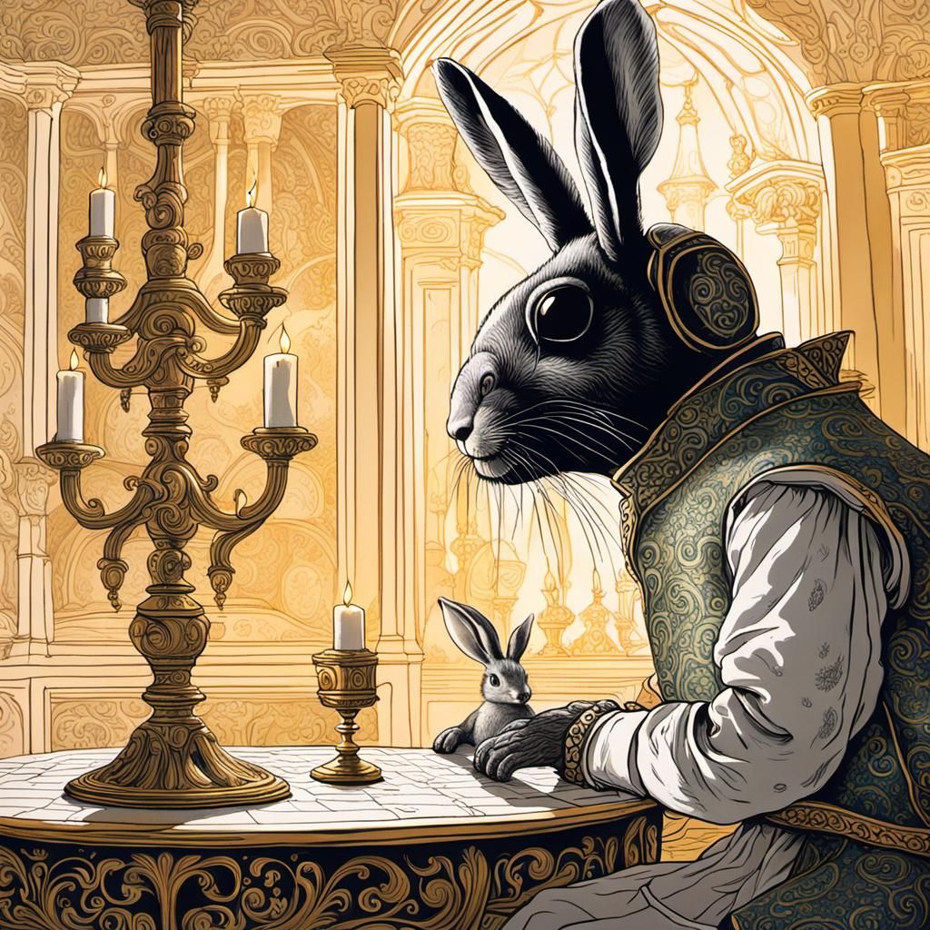 Fly and Rabbit in Renaissance, a Surreal Portrait