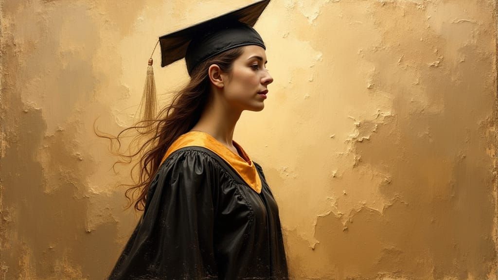 Nostalgic Graduate Portrait with Impasto Textures