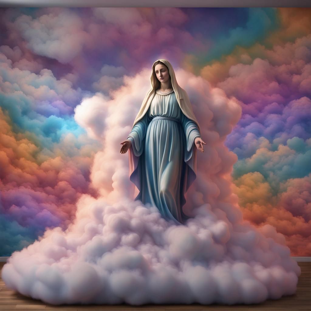 Luminescent Cloud Virgin Mary in Hyperreal Detail