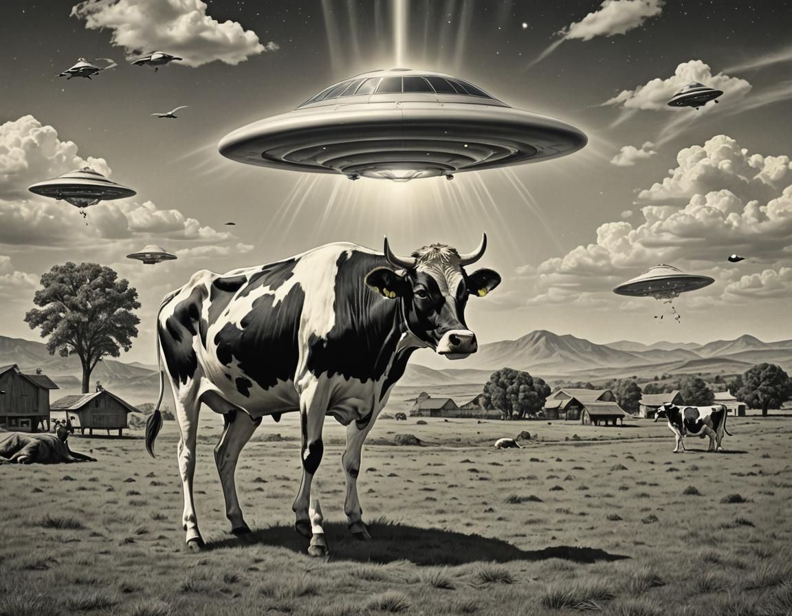 Flying Saucer Abducts Cow in Field