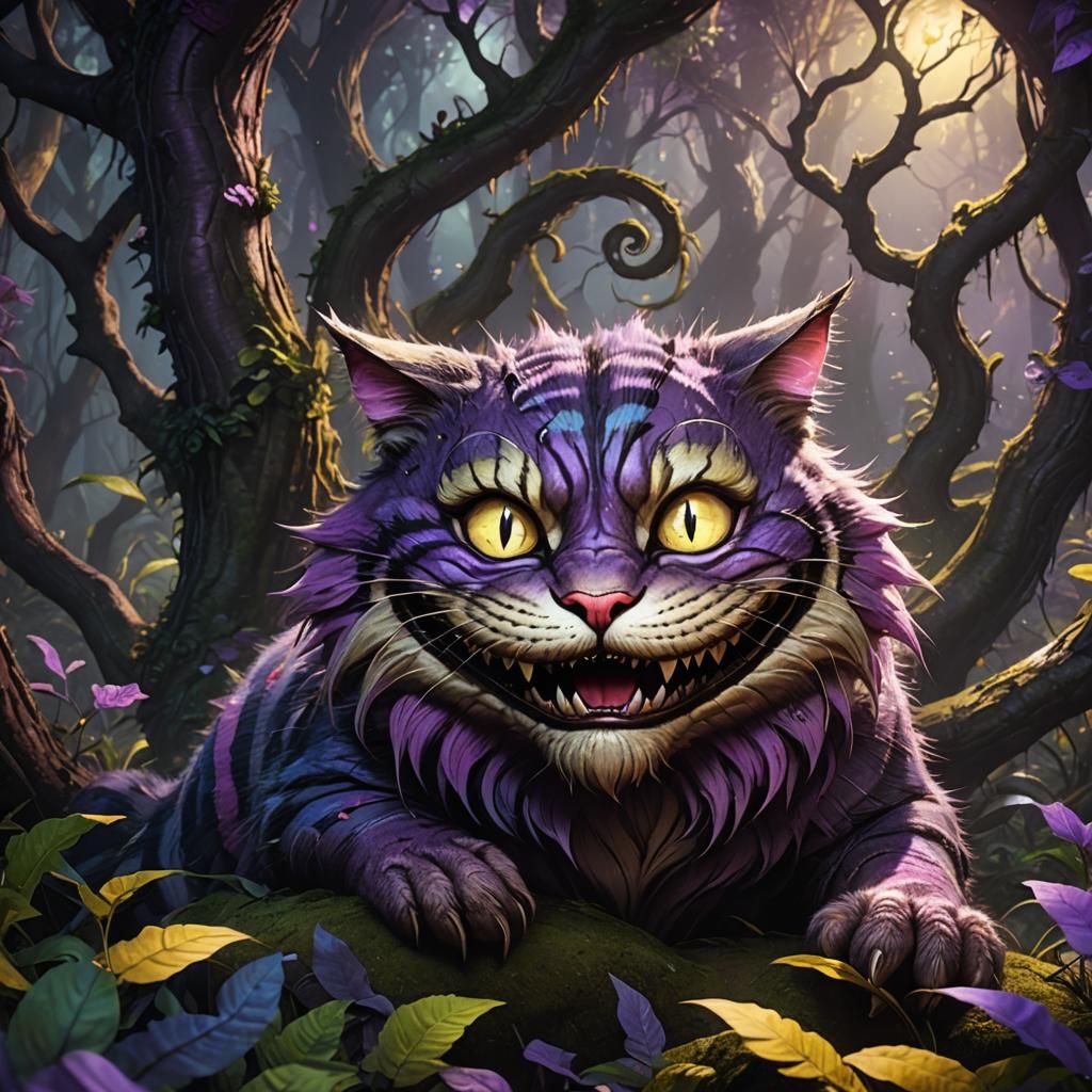 Cheshire Cat Smiling in Dark Fantasy Art