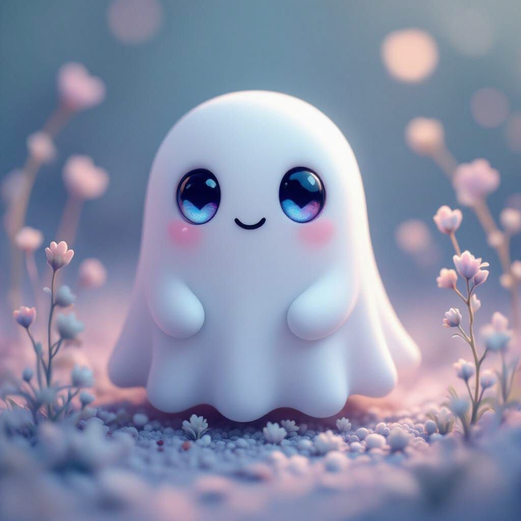 Pastel Ghost with Heart Eyes in 3D Rendering