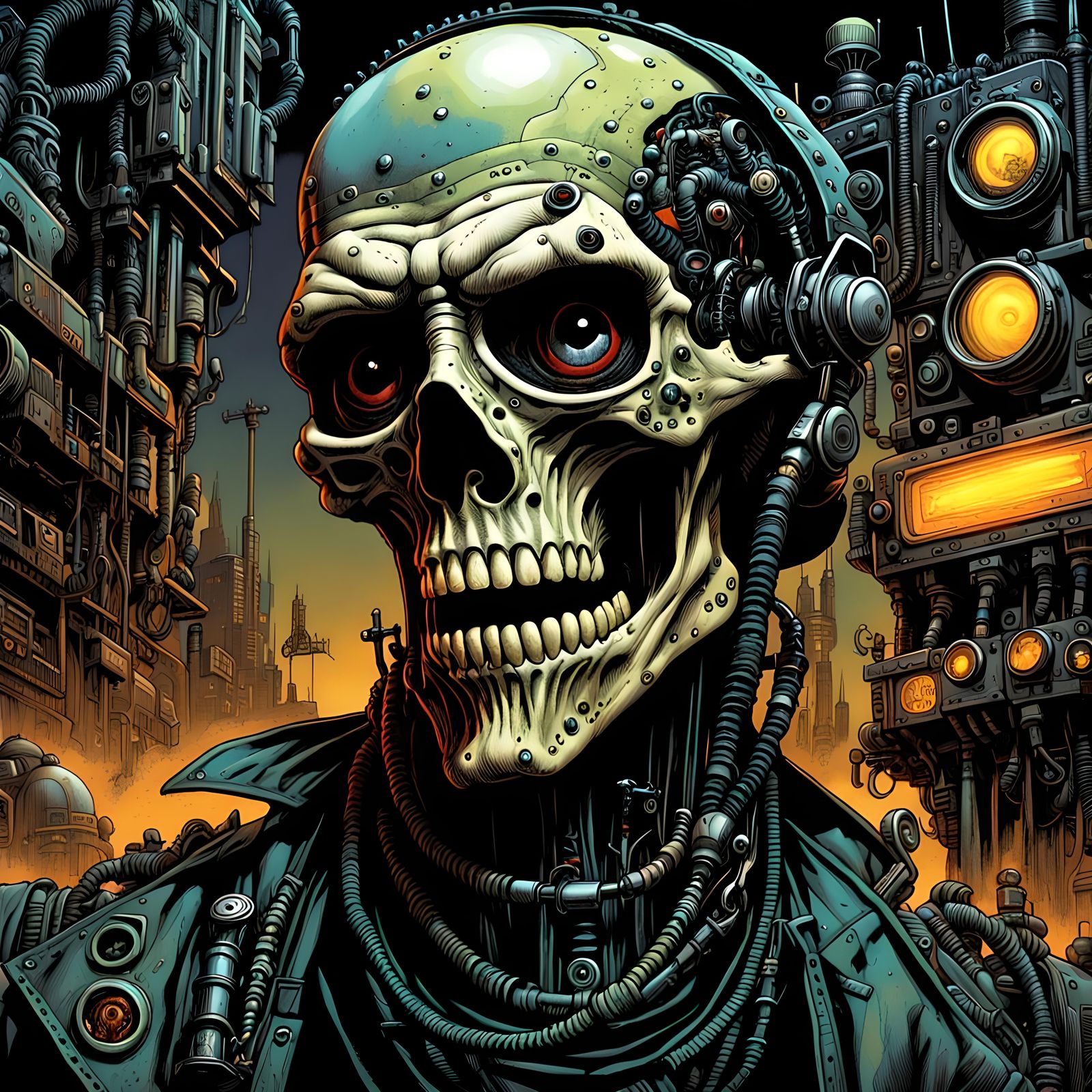 Gothic Horror Art in Cyberpunk Twilight