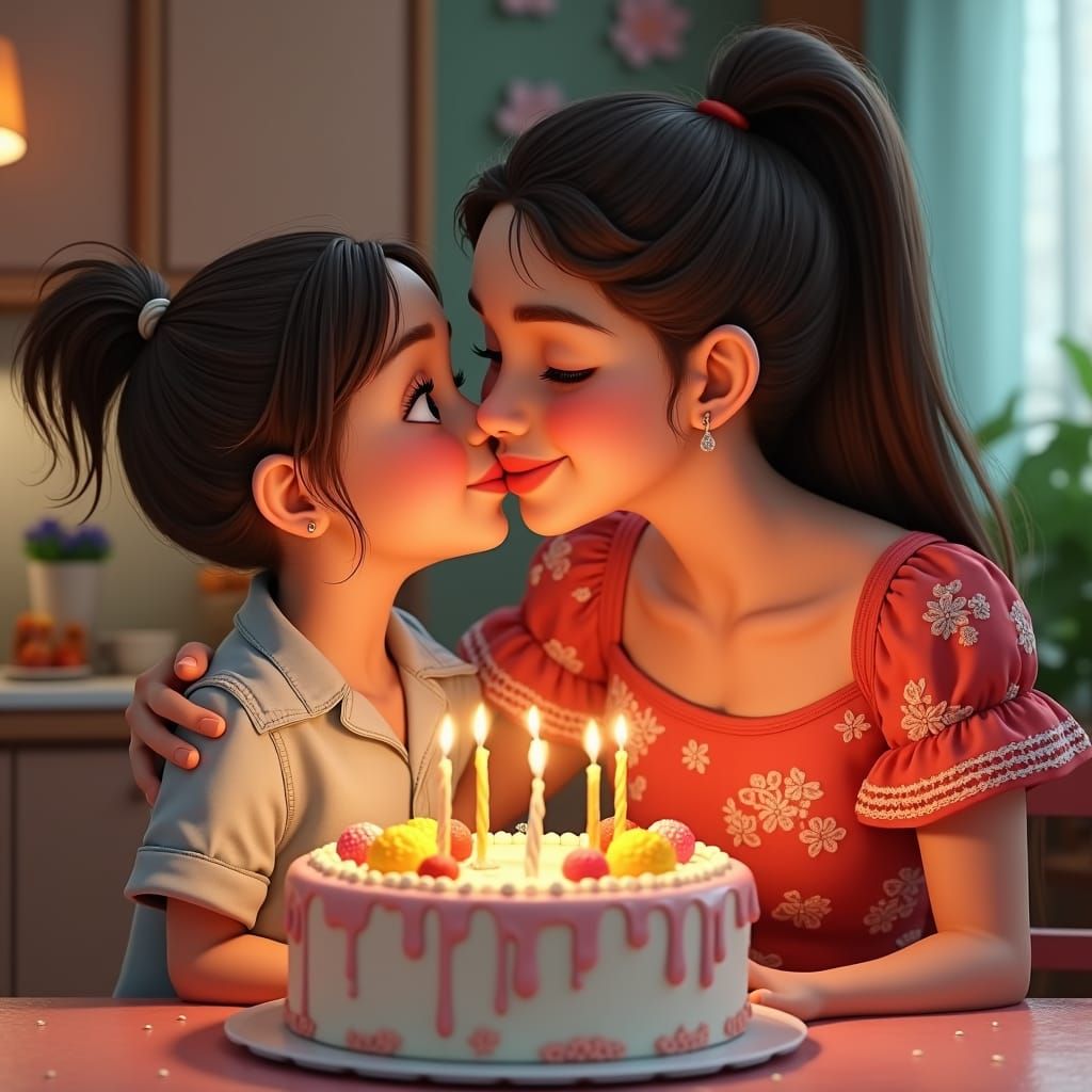 Mother's Birthday Kiss: Hyperrealistic Concept Art