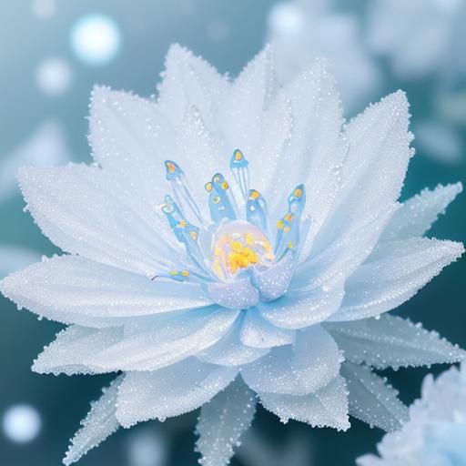 Bioluminescent Frozen Flower with Dew Drops