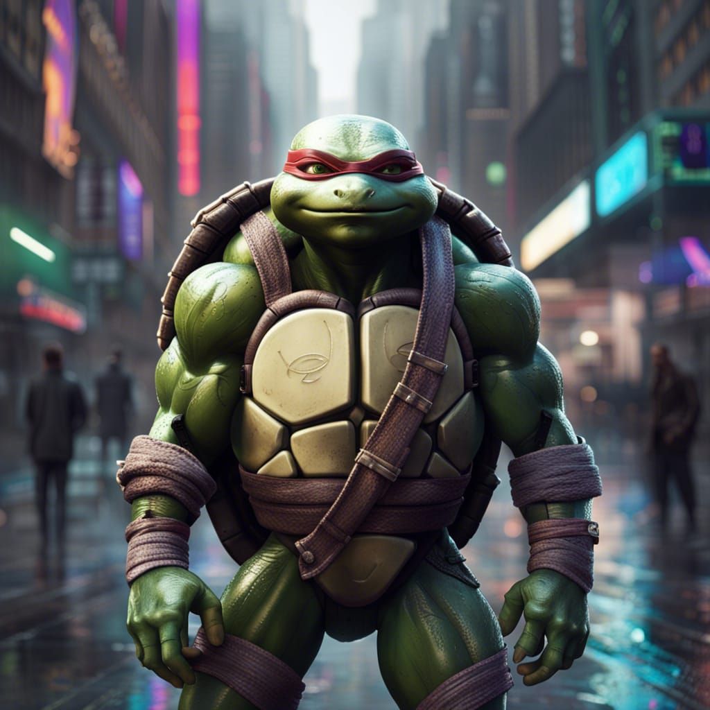Hyperrealistic TMNT in Cyberpunk Weather