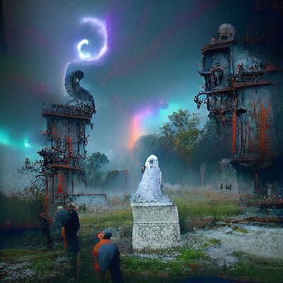 Haunted Cemetery with Ghosts: a Digital Matte Painting