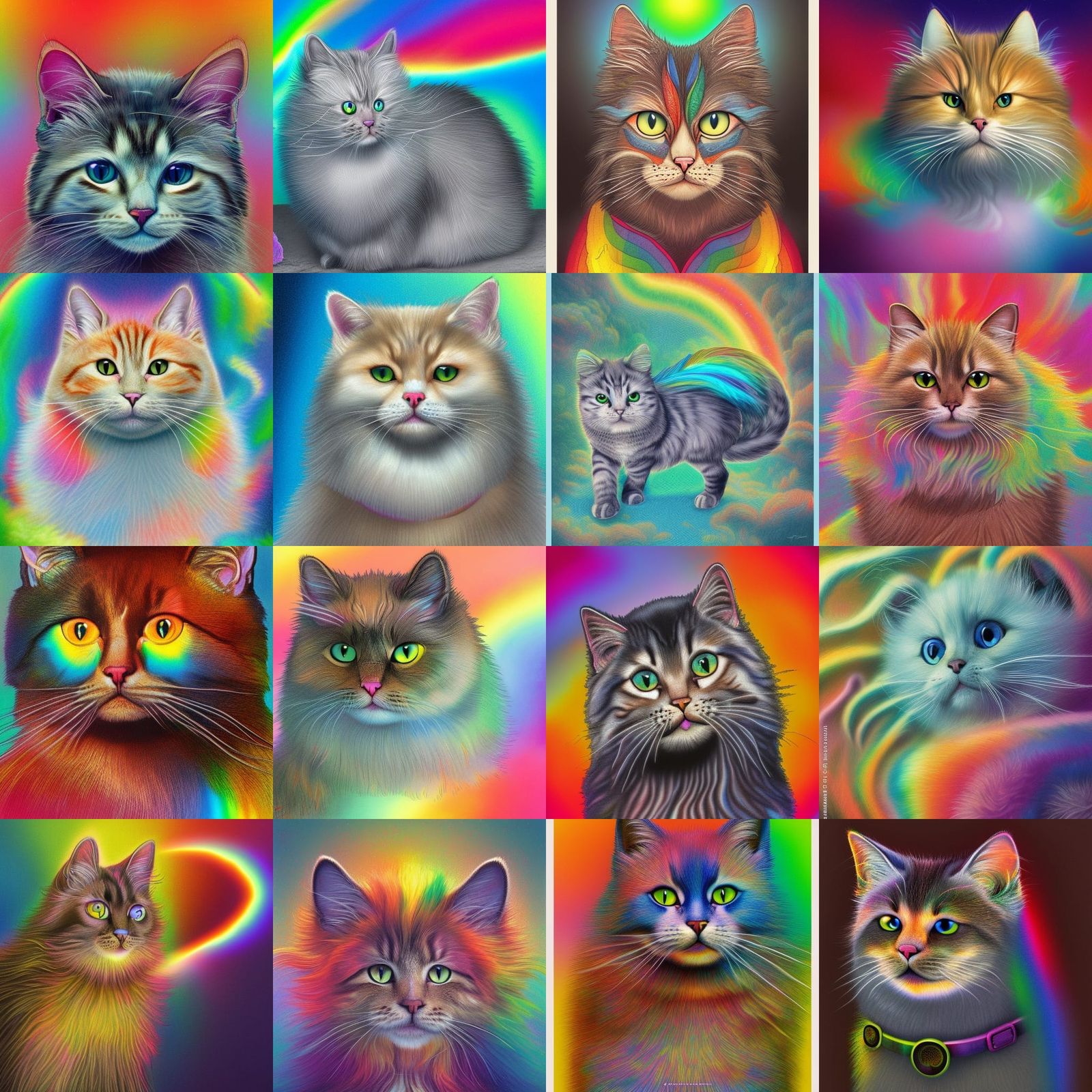 Rainbow Cat with Astral Fur, Detailed Illustration