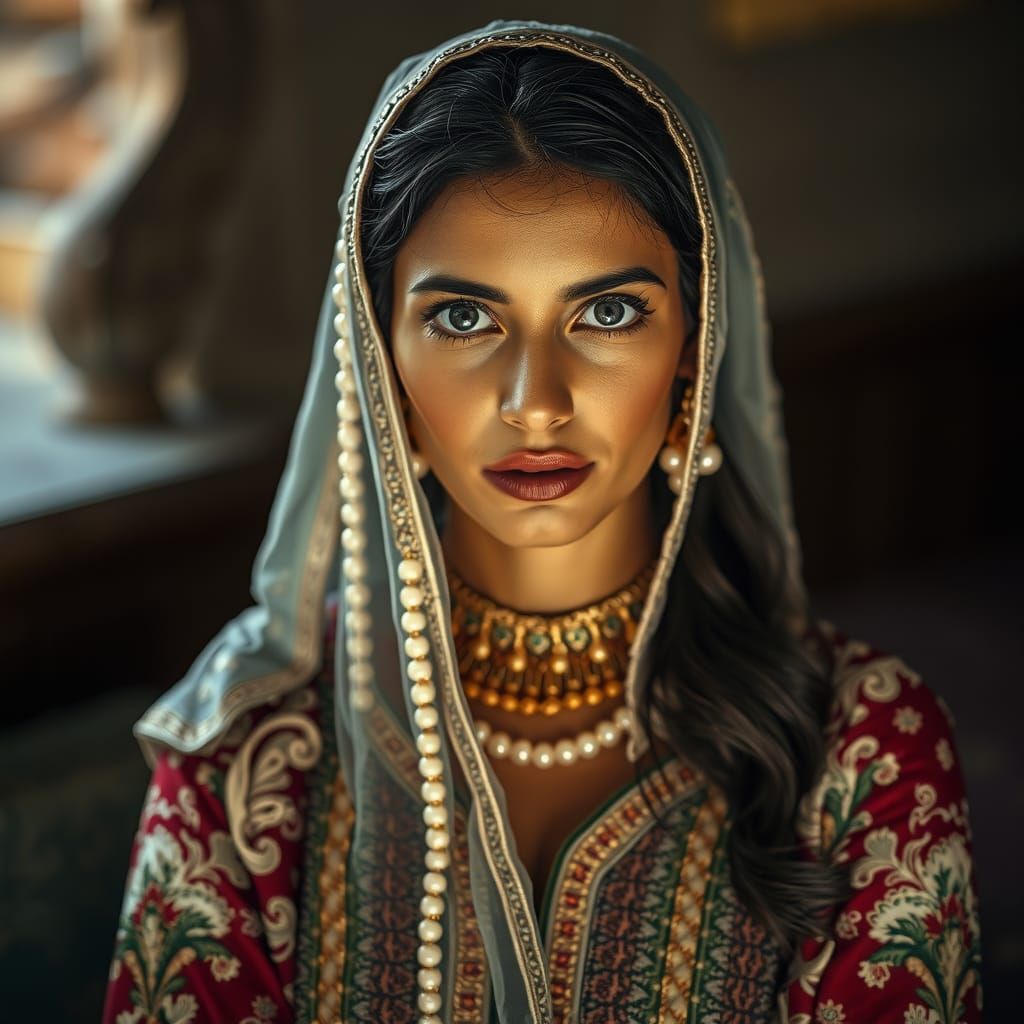 Palestinian Woman in Traditional Dress, Cinematic Portrait