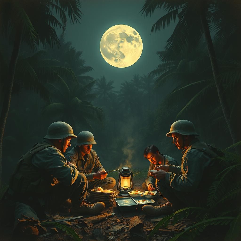 Soldiers Resting Under Moonlight: Figurative Expressionism