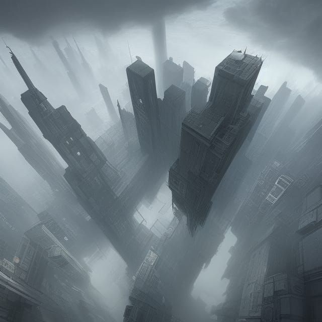 Dystopian City Mirrored in Surreal Digital Art