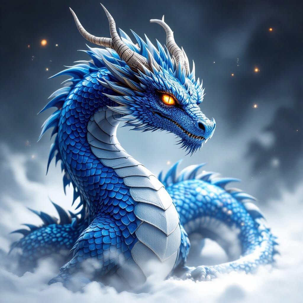 Majestic Blue Dragon Hyperrealistic HDR Photograph