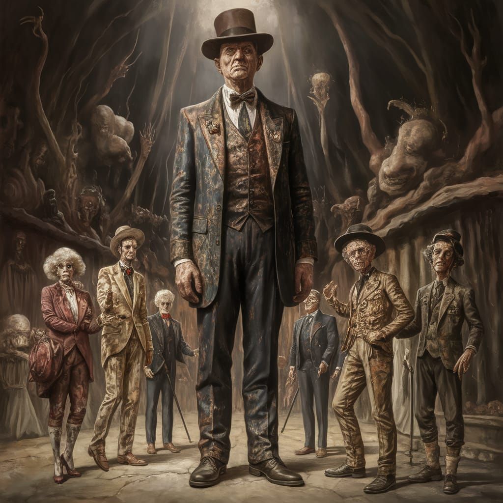 A Dark Circus Giant in Oil Painting Style