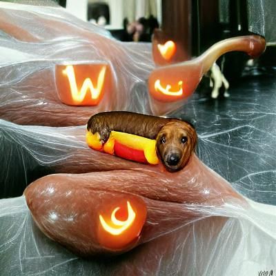 Halloween Dachshund Dressed as a Hot Dog