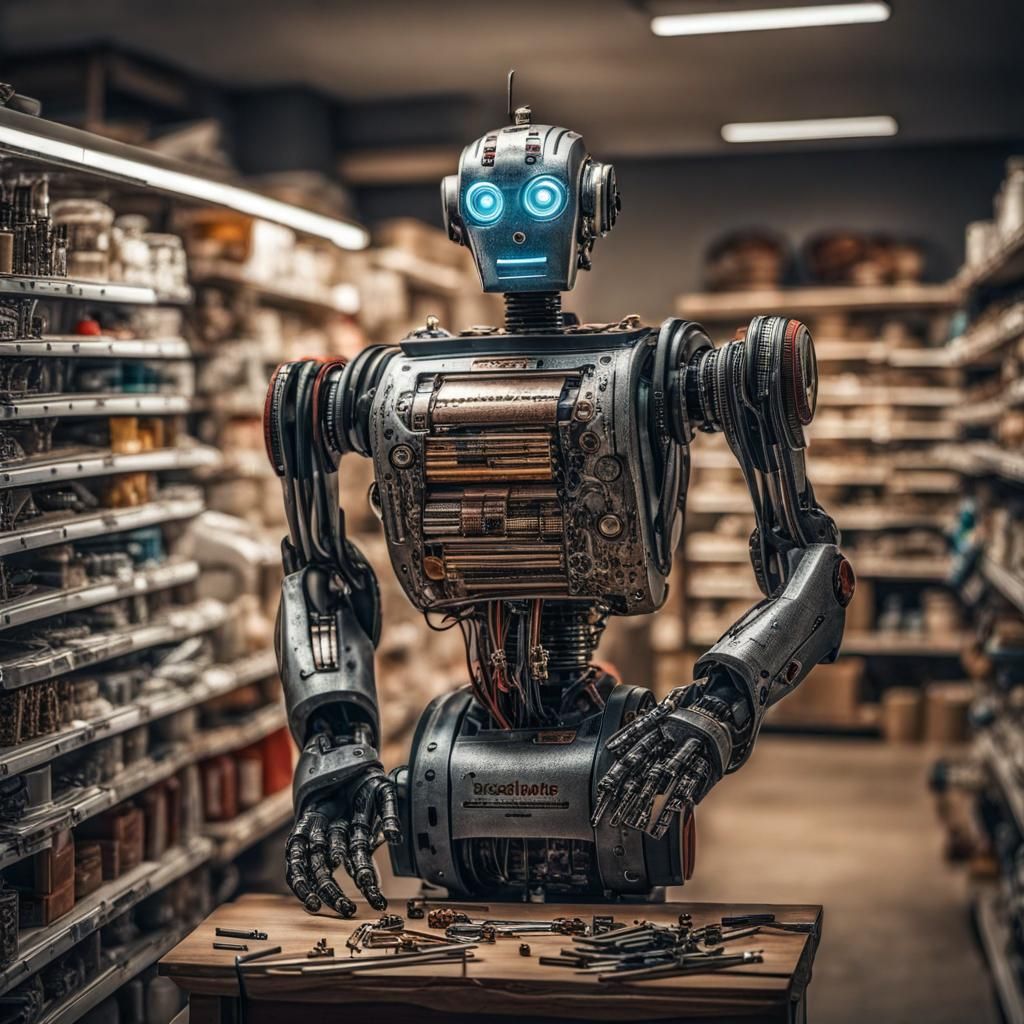 AI Robot in Hardware Store: Hyperrealistic Image
